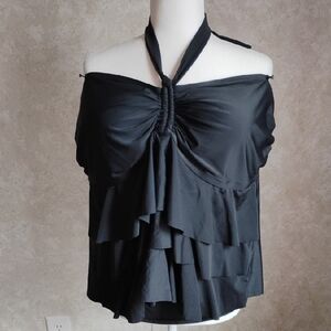 Women's Plus Size Black Halter Swim Top